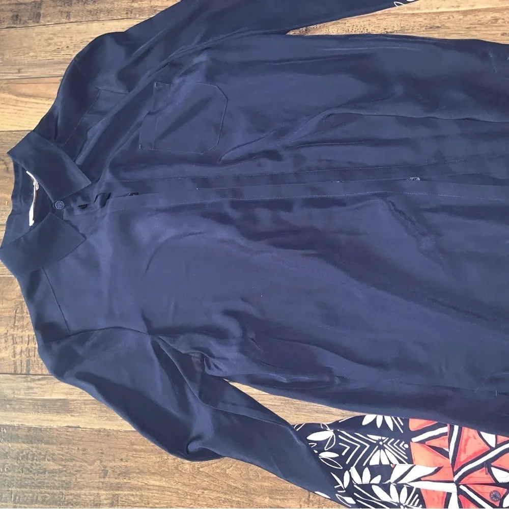 Tory Burch silk navy printed top floral boho classic formal fall designer $300